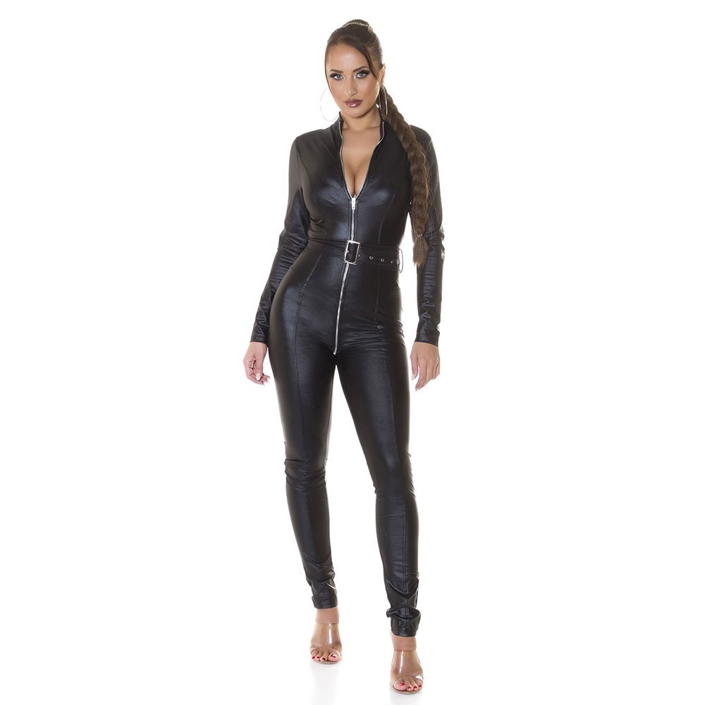 Leather best sale look jumpsuit