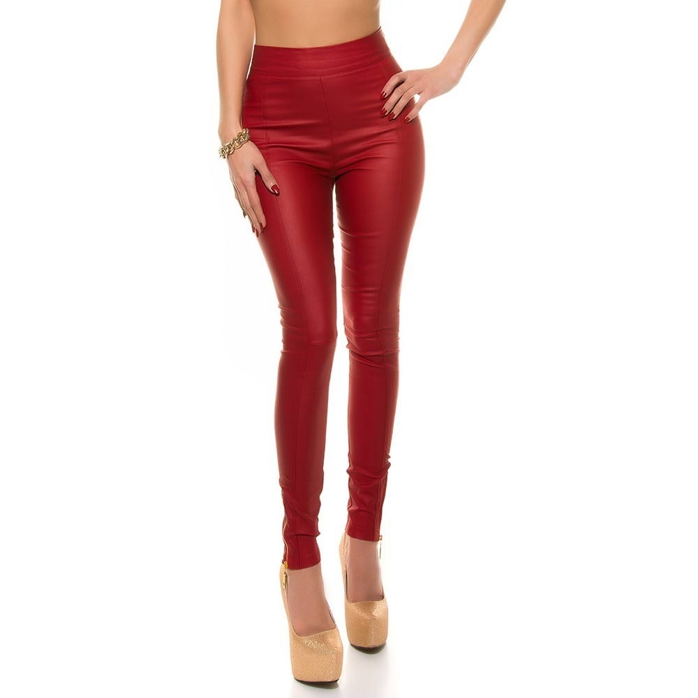 red leather look trousers